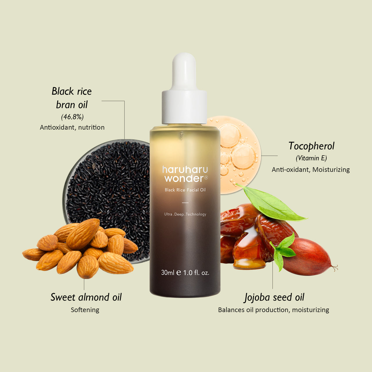 HaHaru - Black Rice facial oil - Huile hydratante au riz 30 ml