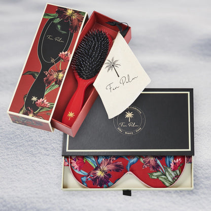 Brosse Cheveux en Poils de Sanglier + Masque de Sommeil en Soie – Coffret FAN PALM